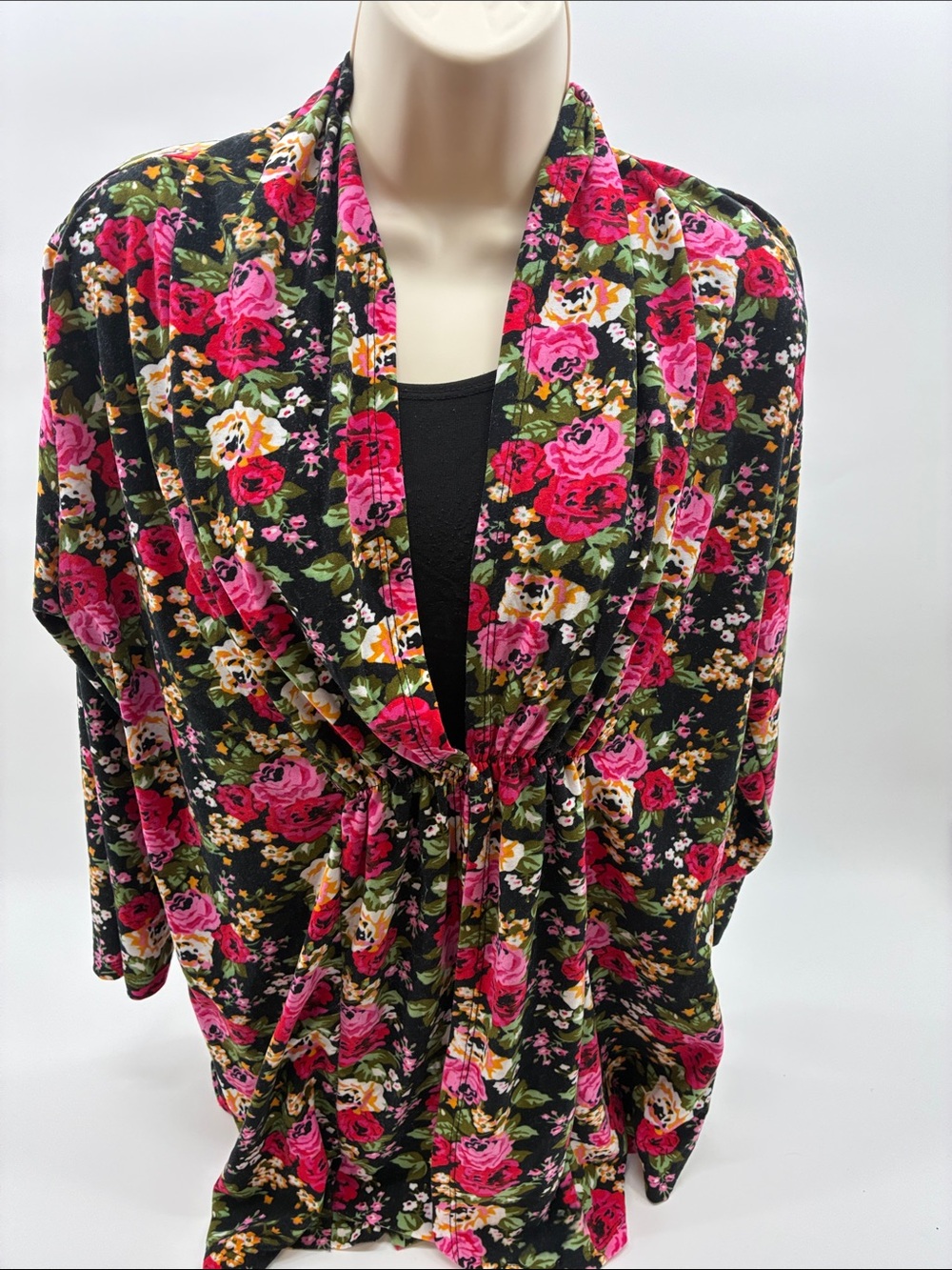 Floral Knit Blouse - Pink Roses on Black